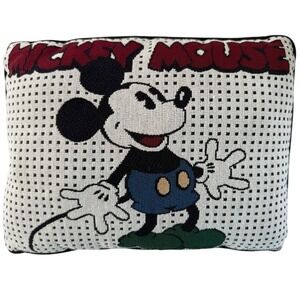 Vintage Disney Mickey Mouse Tapestry Throw Pillow Woven Accent 16x12 Black White